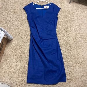 Nicole Miller Lauren Stretch Linen Dress Sleeves Royal Blue Size 4